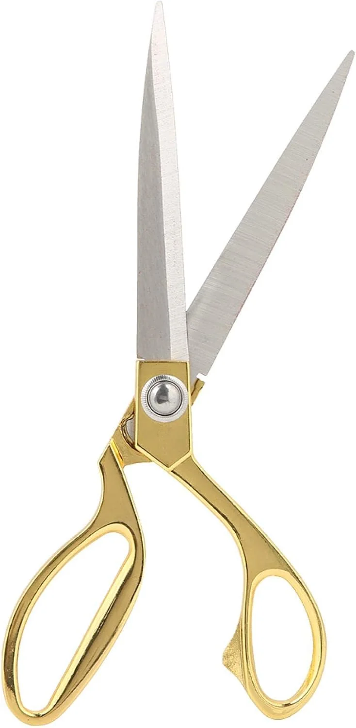قیچی خیاطی، طلایی 10.5 اینچی، قیچی استیل ضد زنگ ممتاز خیاطی، قیچی چند منظوره سنگین، ست قیچی پارچه حرفه ای استیل ضد زنگ برای دفتر کار، خانه، مدرسه، خیاطی پارچه (طلایی)