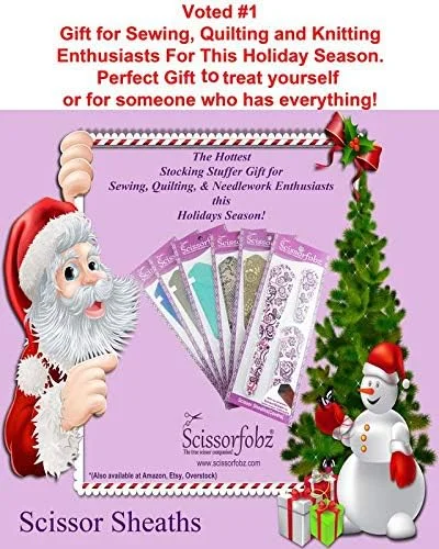 غلاف قیچی SCISSORFOBZ با ScissorGripper - بسته اقتصادی - 4 سایز - روکش و نگهدارنده قیچی طراح دار برای گلدوزی، خیاطی، تکه دوزی - هدیه ای برای خیاطان و تکه دوزان - بافت مشکی عتیقه.S-89