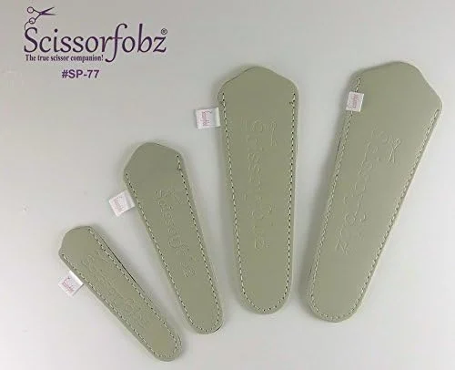 غلاف قیچی SCISSORFOBZ با ScissorGripper - بسته اقتصادی - 4 سایز - روکش و نگهدارنده قیچی طراح دار برای گلدوزی، خیاطی، تکه دوزی - هدیه ای برای خیاطان و تکه دوزان - خاکی روشن.S-77