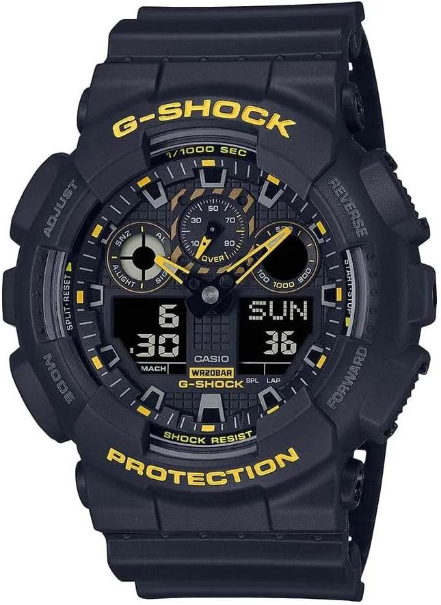 ساعت مچی مردانه کاسیو جی شاک مدل GA-100CY-1AER با بند زرد احتیاطی، مشکی، GA-100CY-1AER-AMZUK