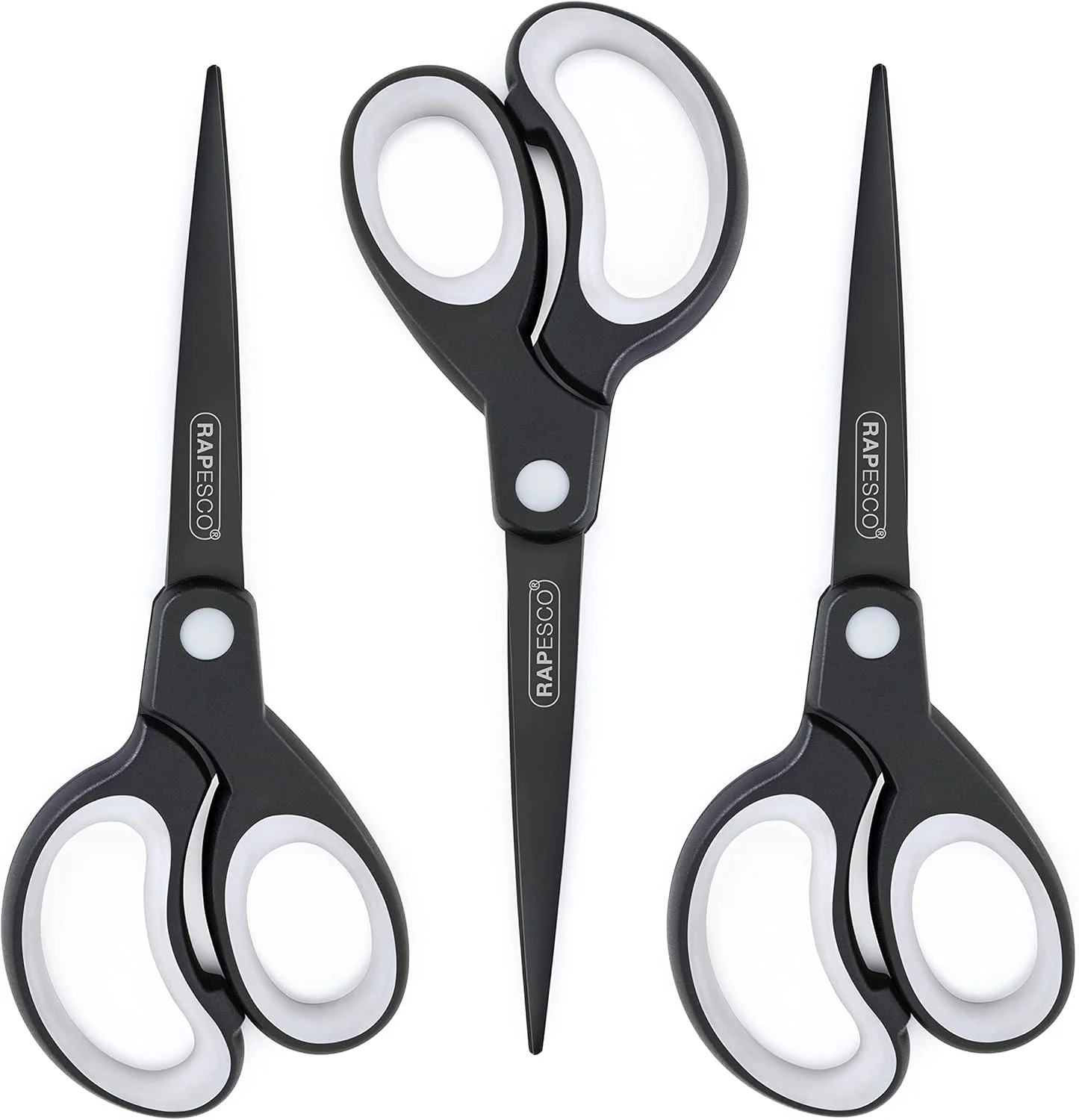 قیچی کاغذ سبک وزن با روکش تیتانیوم و دسته نرم Rapesco 1597 - بسته 3 عددی - مشکی و خاکستری روشن