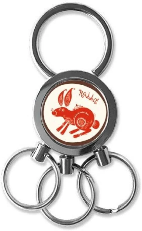 جاکلیدی حلقه ای فلزی استیل ضد زنگ سال خرگوش، طرح حیوانات زودیاک چینی، گیره جاکلیدی ماشین، هدیه