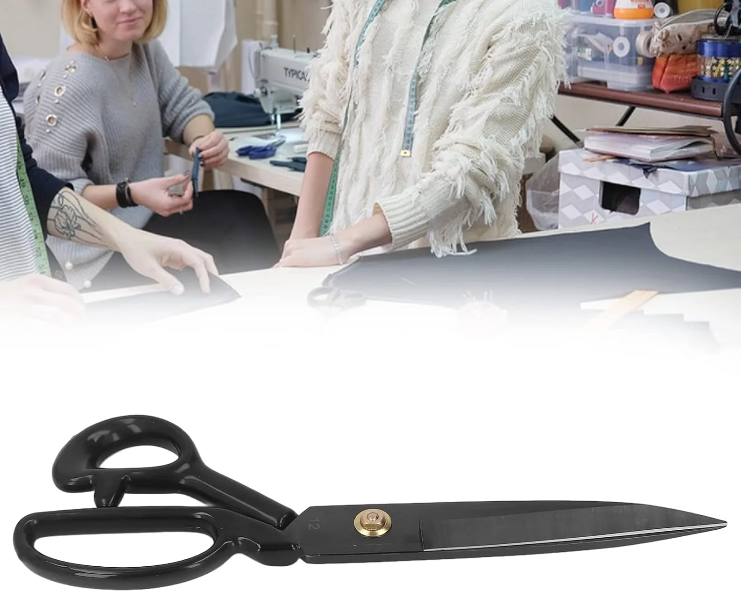 قیچی خیاطی حرفه ای Qcwwy سایز 12 اینچ، قیچی خیاطی سنگین از جنس فولاد منگنز بالا برای پارچه، چرم و خیاطی