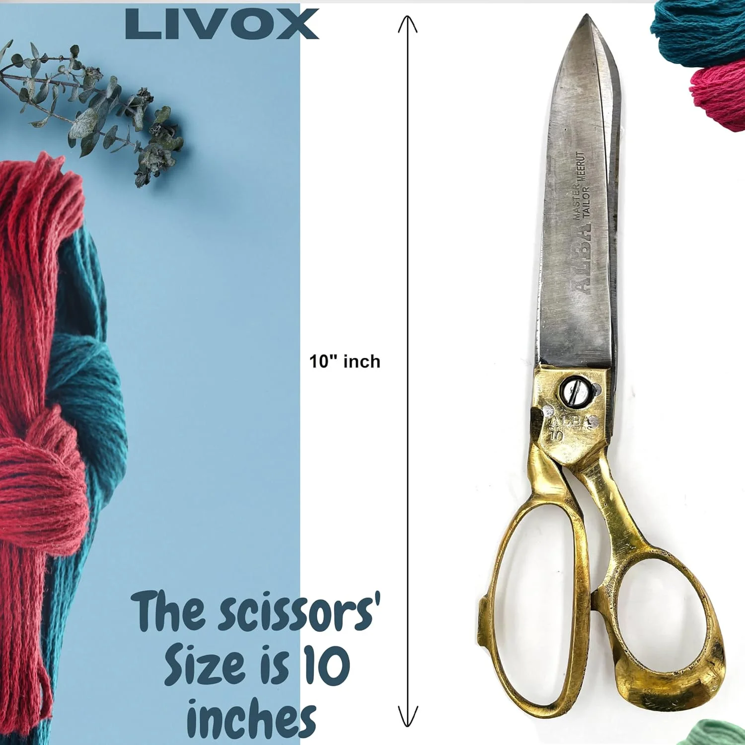 قیچی خیاطی سنگین استیل ضد زنگ حرفه ای LIVOX® برای پارچه، قیچی برش پارچه با دسته روکش برنجی (10 اینچ، طلایی) قیچی خیاطی سنگین استیل ضد زنگ حرفه ای LIVOX® برای پارچه، قیچی برش پارچه با دسته روکش برنجی (10 اینچ، طلایی)