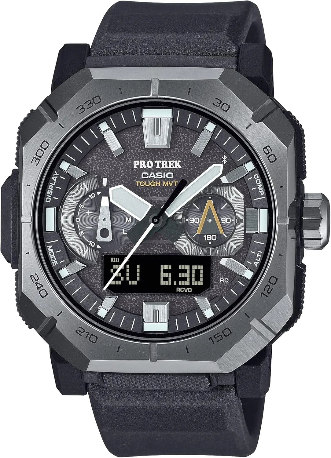 ساعت مچی دیجیتال مردانه کاسیو Pro Trek سری PRW-B1000 | مشکی | Tough Solar | ضد آب 100 متر | زمان جهانی | تایمر | تقویم خودکار | آلارم های چندگانه | نور پس زمینه LED | سازگار با محیط زیست و دارای انرژی خورشیدی