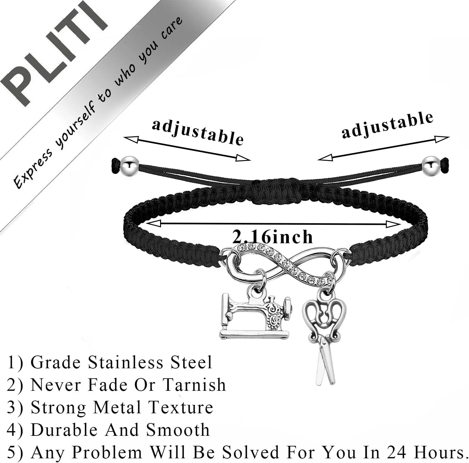 PLITI هدیه خیاطی دست دوز هدیه لحاف دوزی کاردستی قدرت من است ماشین های خیاطی و دستبند قیچی