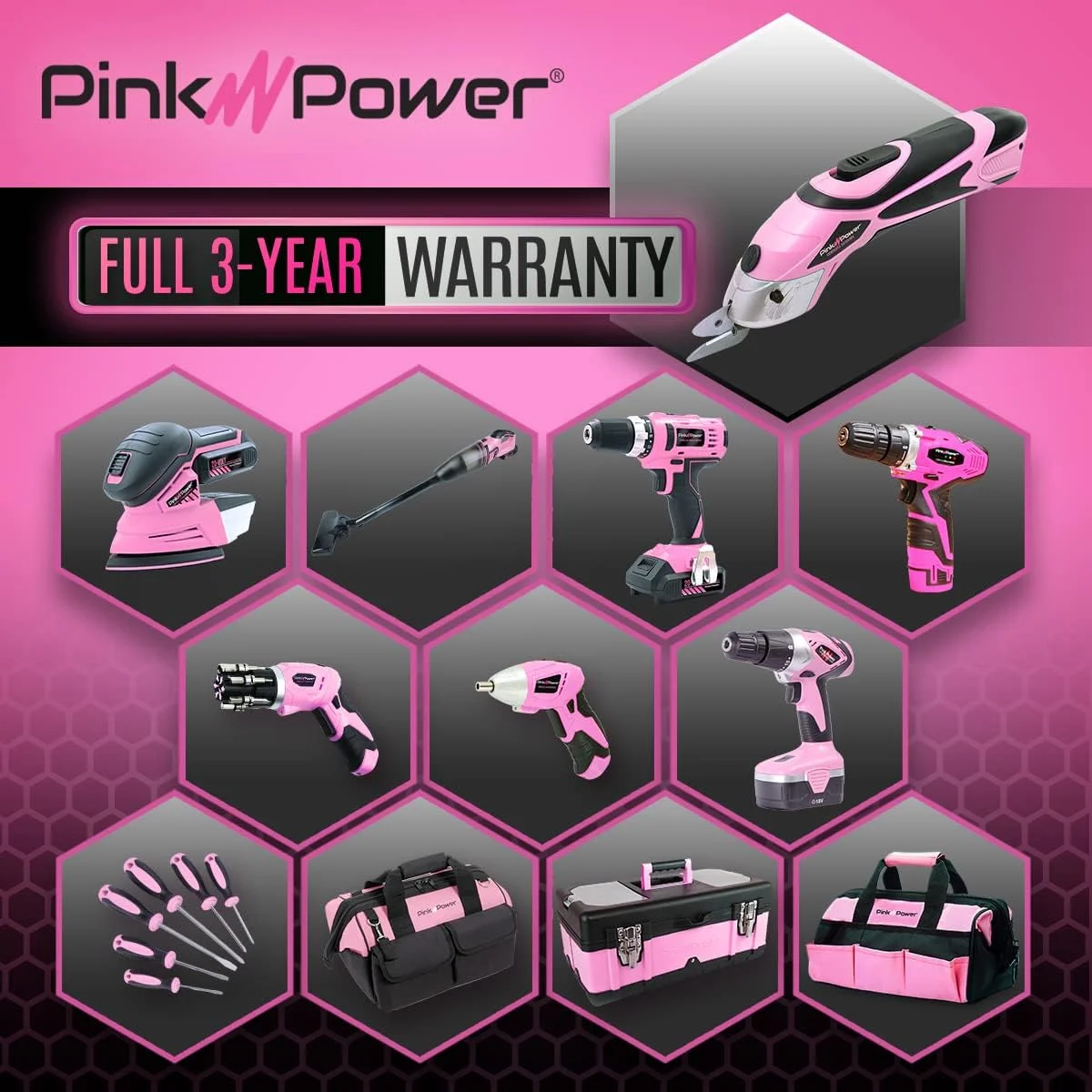 قیچی برقی پارچه صورتی Pink Power، جعبه برش برای صنایع دستی، خیاطی، مقوا، فرش و اسکرپ بوک - ابزار برش قیچی حرفه ای سنگین - قیچی برقی بی سیم اتوماتیک برش پارچه