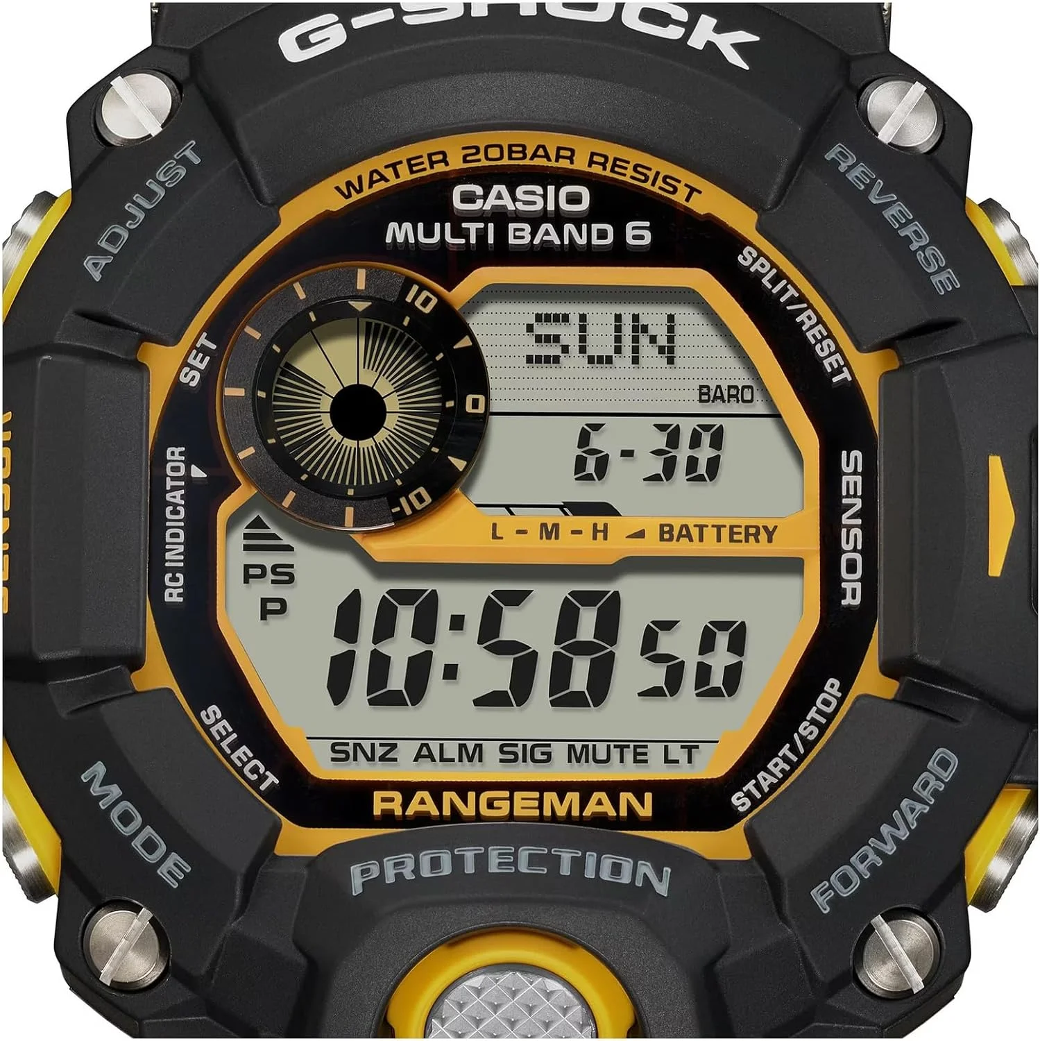 ساعت مچی مردانه کاسیو جی شاک GW9400Y-1 Rangeman اتمی خورشیدی زرد مشکی، مشکی