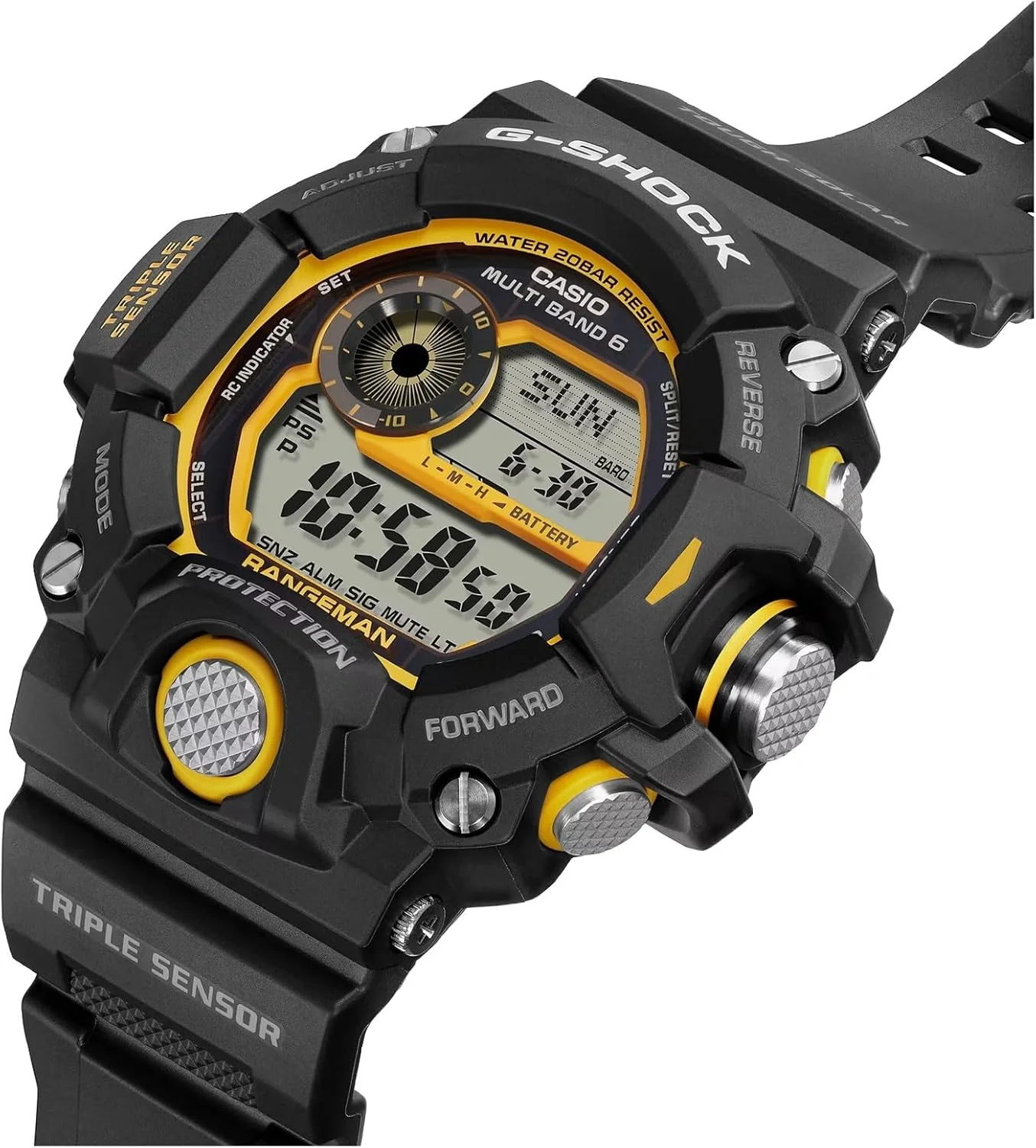 ساعت مچی مردانه کاسیو جی شاک GW9400Y-1 Rangeman اتمی خورشیدی زرد مشکی، مشکی