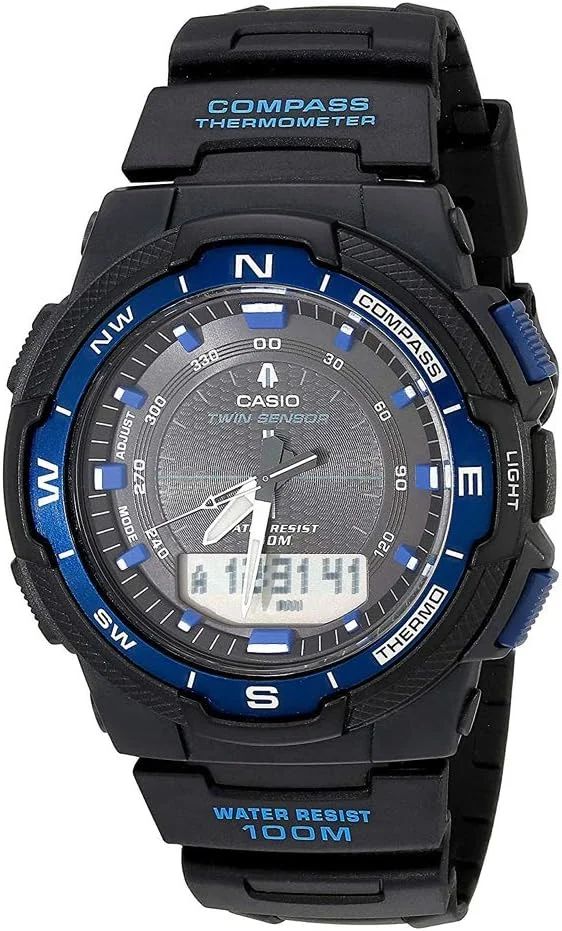 ساعت مچی ورزشی کوارتز ژاپنی کاسیو با بند رزینی، مشکی، 18 (مدل: SGW500H-2BV)