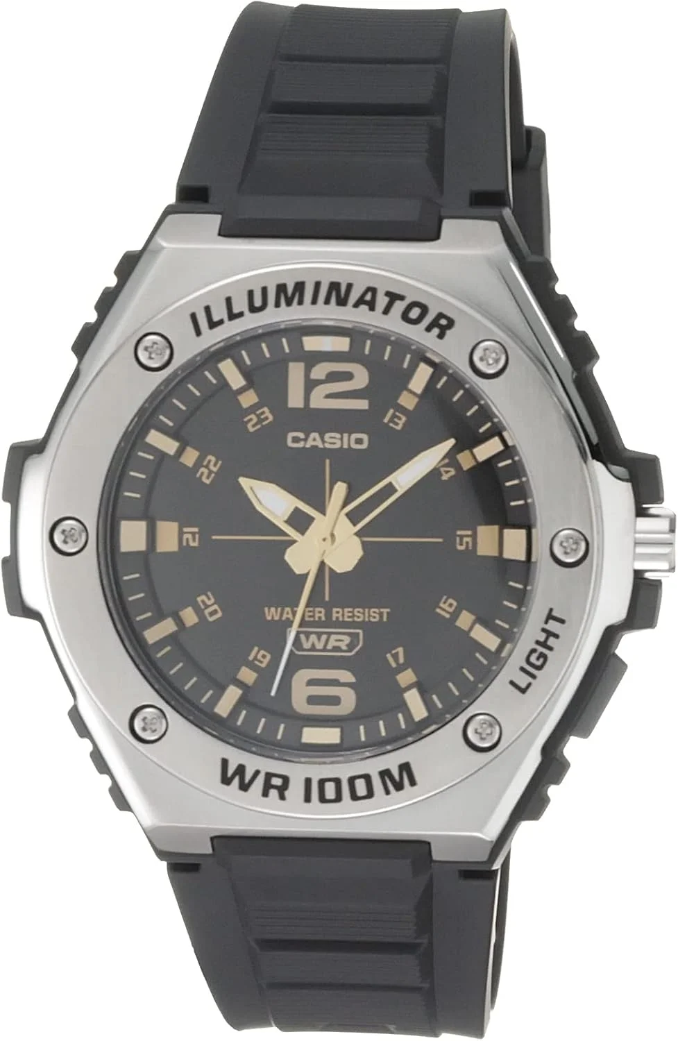 ساعت مچی مردانه کوارتز اسپرت کاسیو Illuminator با بند رزین مشکی و قاب فلزی مقاوم مدل: MWA100H-1A2V نقره ای-مشکی