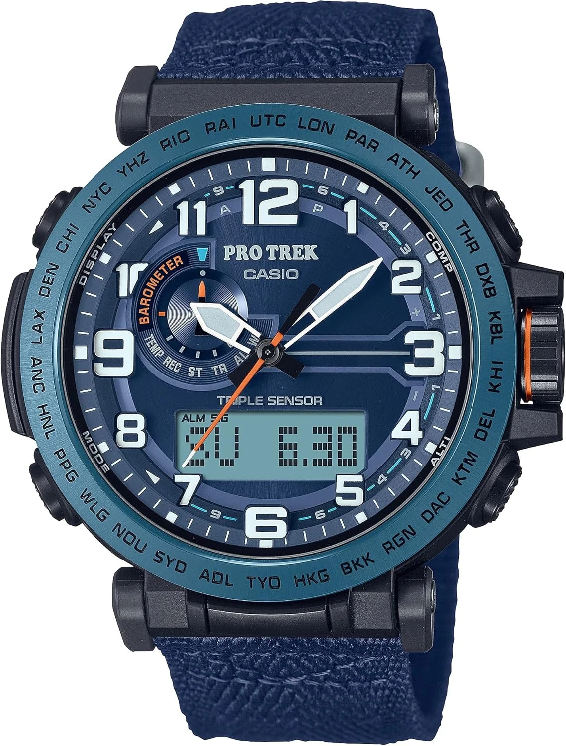 ساعت مچی کاسیو سری PRG601 | Pro Trek | ضد آب تا 100 متر | کرنومتر 1/100 ثانیه | قطب نما/ ارتفاع سنج/ فشارسنج-دماسنج | انرژی خورشیدی سخت/ زمان سنجی اتمی | کرنومتر 1-100 ثانیه | تایمر شمارش معکوس | ساعت جهانی