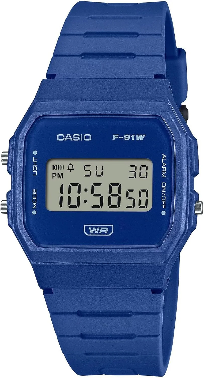 ساعت مچی دیجیتال کوارتز یونی‌سکس کاسیو مدل F-91WB-2A1EF با بند پلاستیکی، آبی