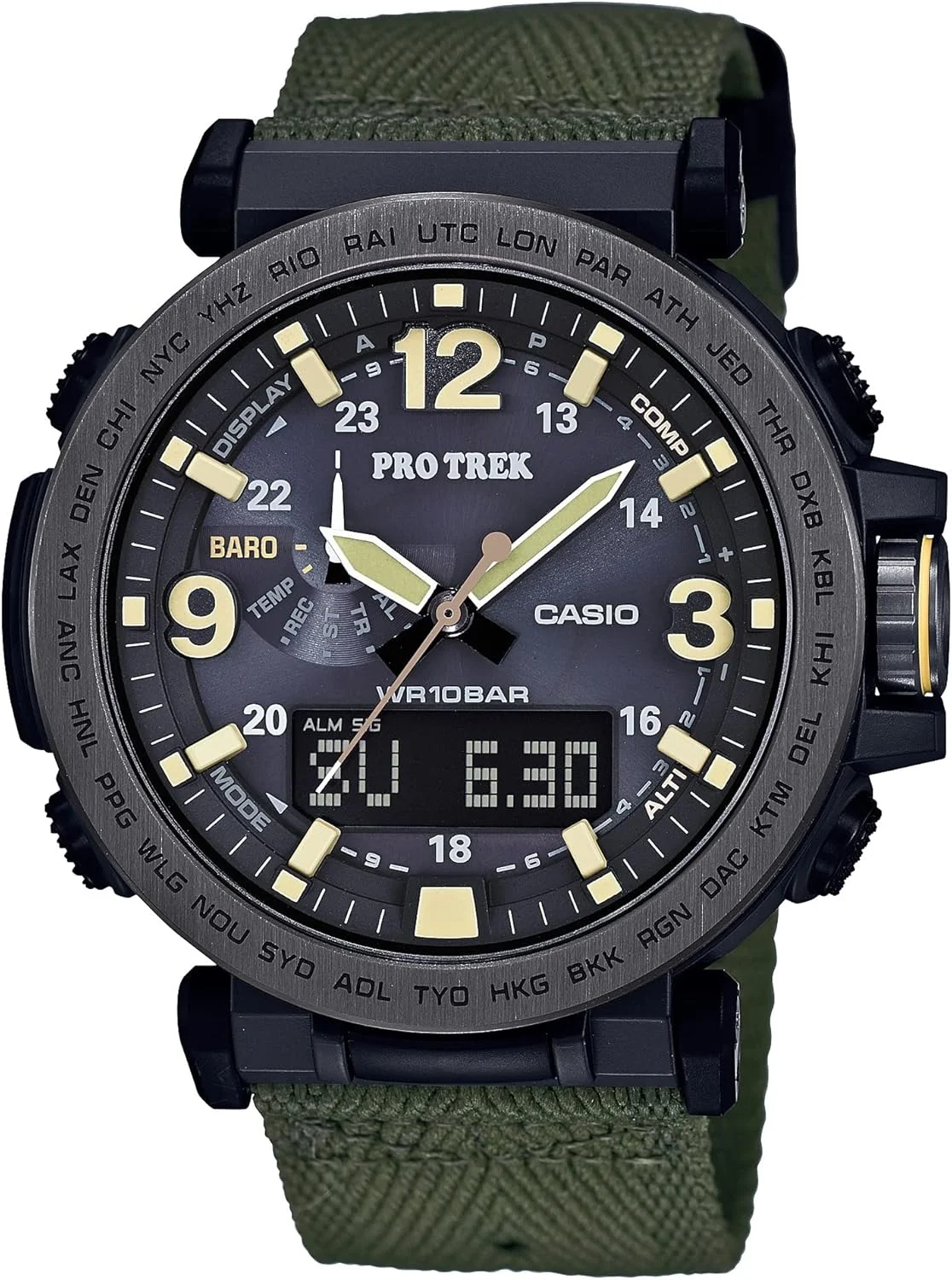 ساعت مچی مردانه کاسیو مدل PRG-600YB-3CR PRO TREK آنالوگ-دیجیتال کوارتز سبز (PRG600YB-3)، سبز، یک سایز، ساعت کوارتز