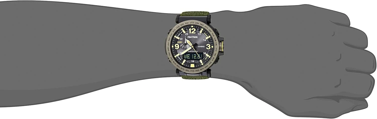 ساعت مچی مردانه کاسیو مدل PRG-600YB-3CR PRO TREK آنالوگ-دیجیتال کوارتز سبز (PRG600YB-3)، سبز، یک سایز، ساعت کوارتز