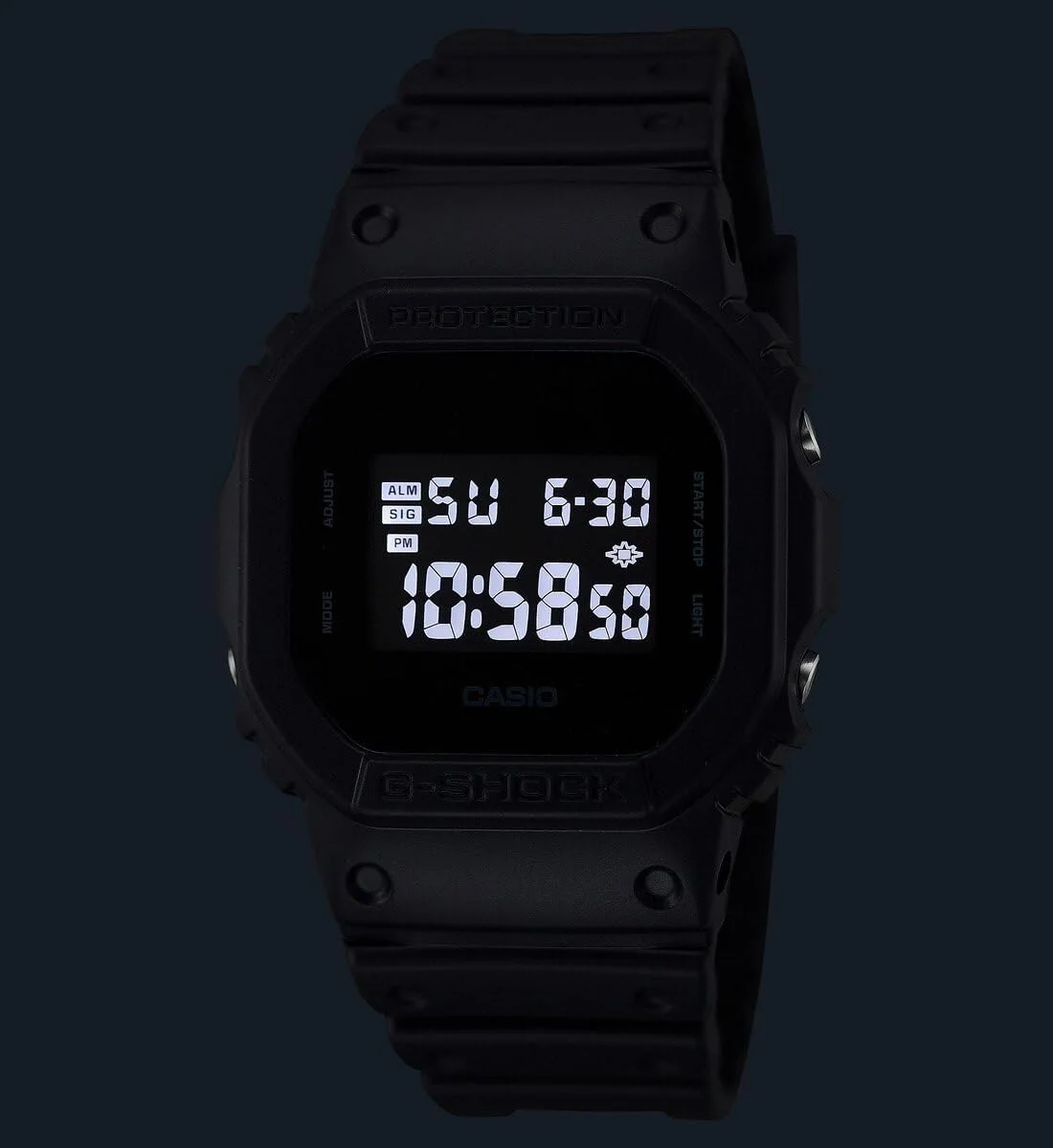 ساعت مچی مردانه کاسیو مدل DW5600UBB-1DR G-Shock سری 5600 با بند رزینی دیجیتال، مشکی/مشکی