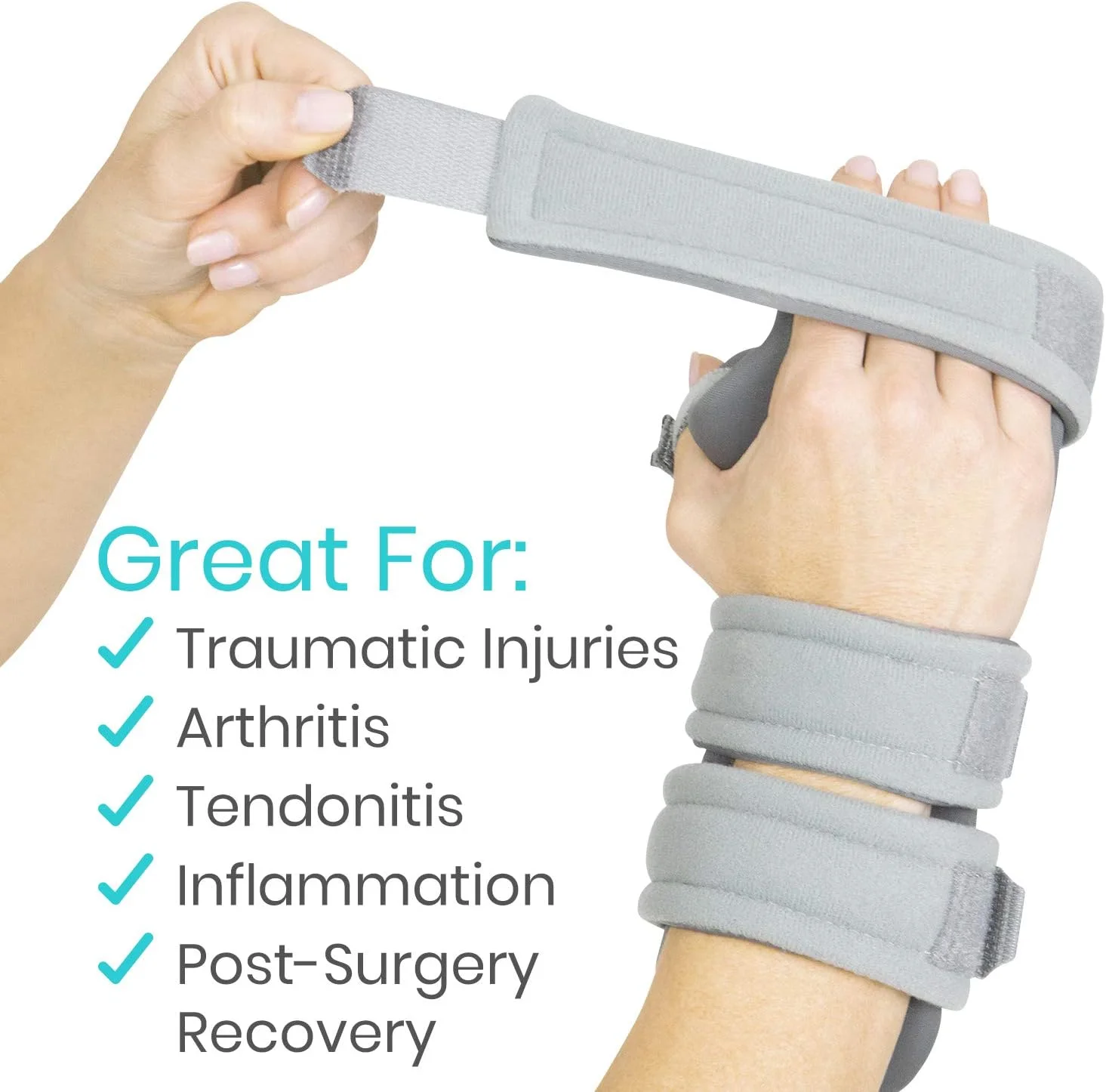 آتل دست استراحت Vive (راست) - مچ بند و انگشت بی حرکت کننده شبانه - مچ بند تثبیت کننده انگشت شست - برای آرتروز، تاندونیت، درد تونل کارپال - پشتیبانی عملکردی برای رگ به رگ شدن و شکستگی (متوسط)