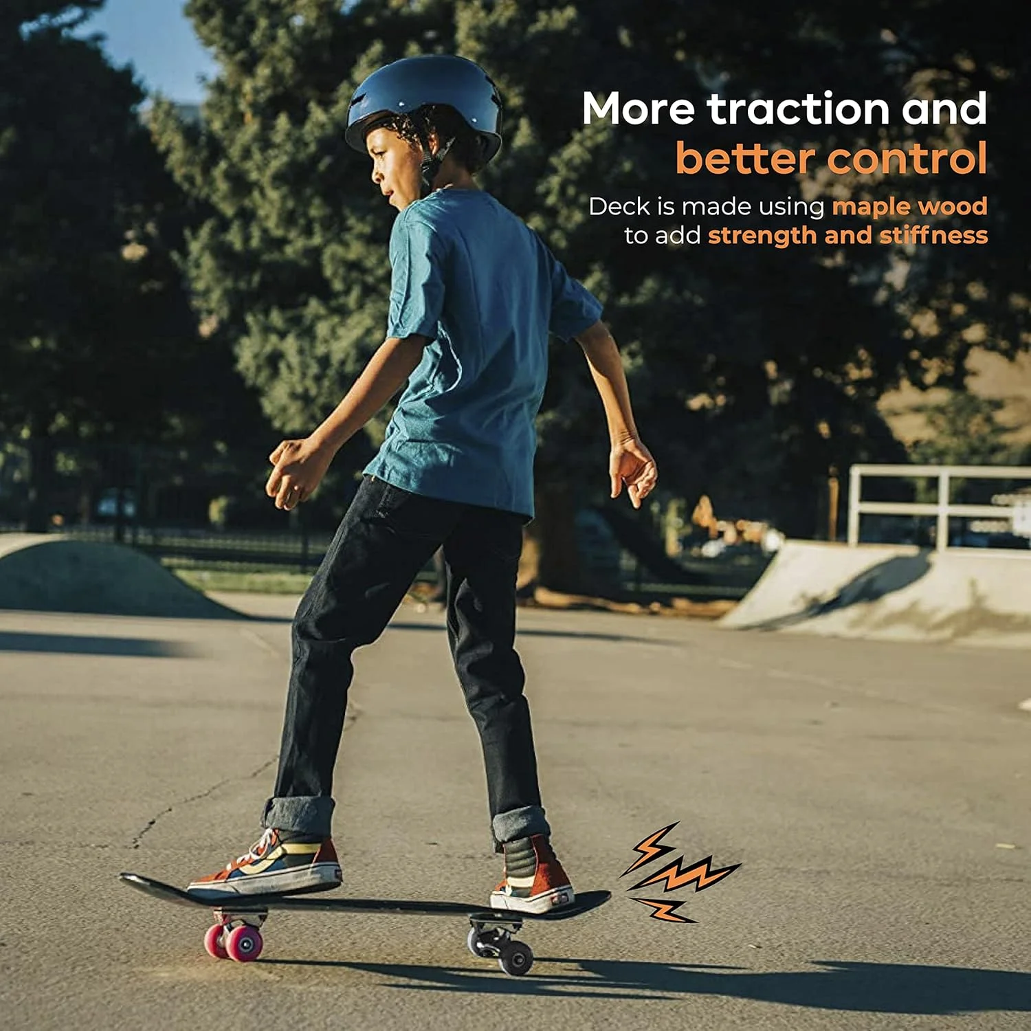 اسکیت برد 31 اینچی TONY HAWK مدل VOYAGER، سری امضای TONY HAWK 3، گرافیک متالیک و تخته اسکیت 9 لایه از جنس افرا برای کروزینگ، کاروینگ، ترفندها و سراشیبی، موتور Hawk (ABO31S3TH-HEN-STK-1)