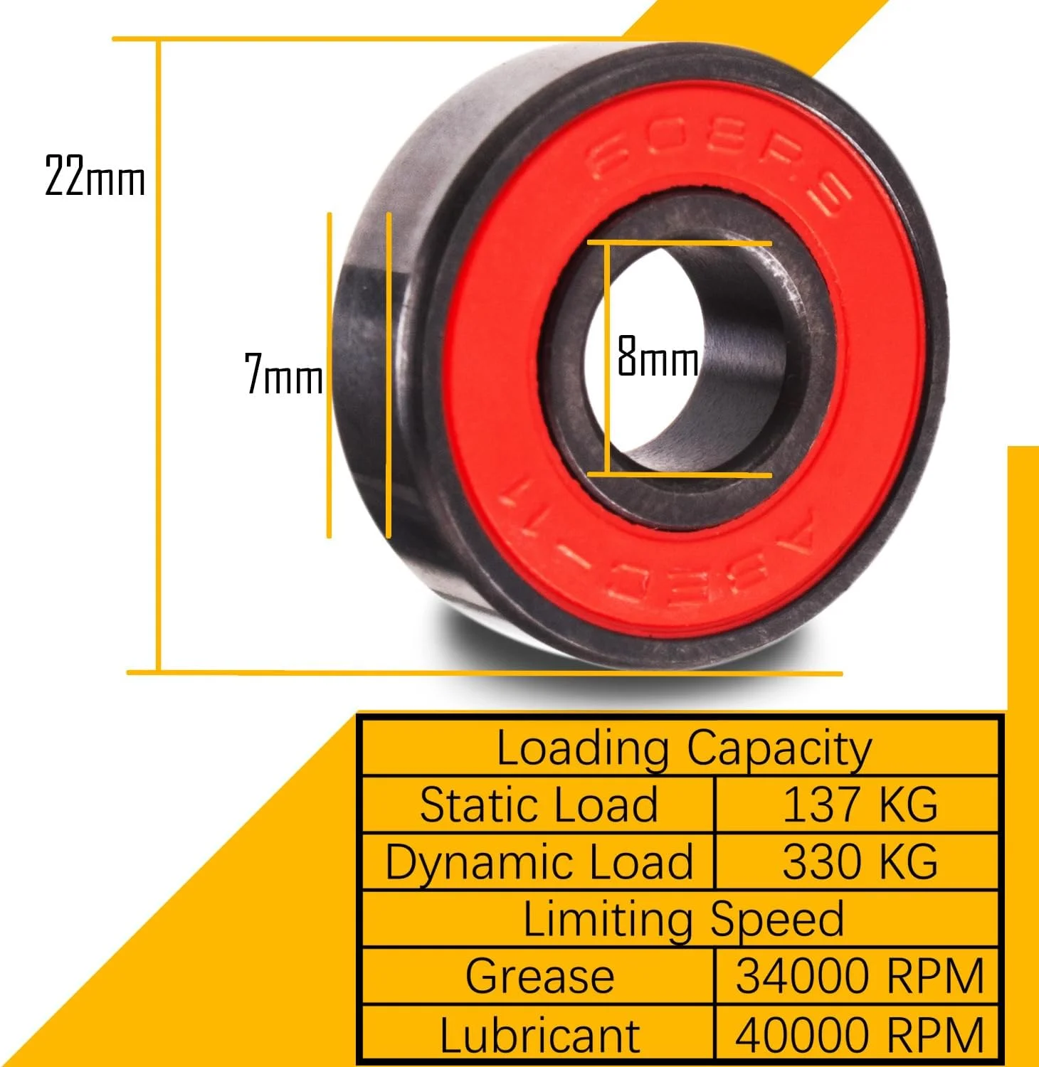 بلبرینگ اسکیت برد سرامیکی Senston با سرعت بالا، دو روکش محافظ دار 608 RS ABEC-11، بسته 8 عددی برای تراک اسکیت برد، اسکوتر، چرخ اسکیت