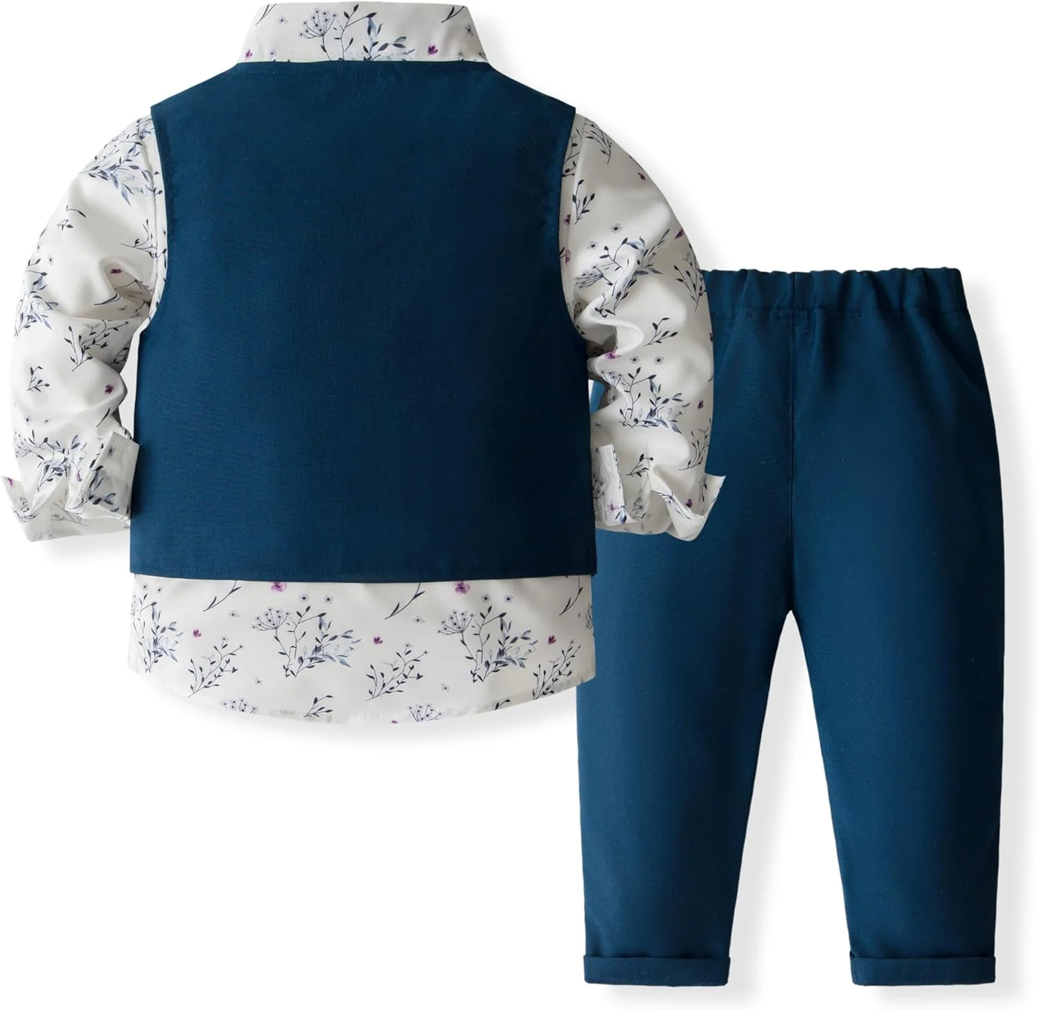 ست تاکسیدو 4 تکه پسرانه شامل پیراهن مجلسی، جلیقه، شلوار و کراوات