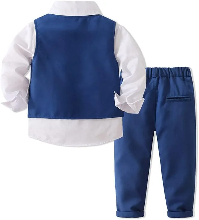 ست 4 تکه جنتلمن پسرانه Abolai شامل پیراهن سفید، کراوات، جلیقه و شلوار