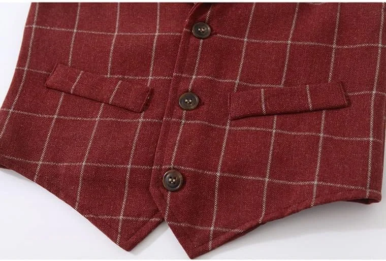 ست لباس رسمی تاکسیدو 4 تکه Abolai برای نوزاد و کودک نوپا با پیراهن صورتی، پاپیون، جلیقه و شلوار چهارخانه