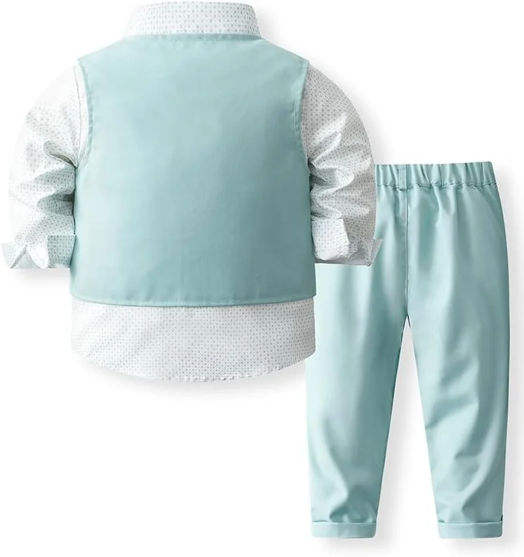 ست 4 تکه جنتلمن پسرانه Abolai شامل پیراهن سفید، پاپیون، جلیقه و شلوار