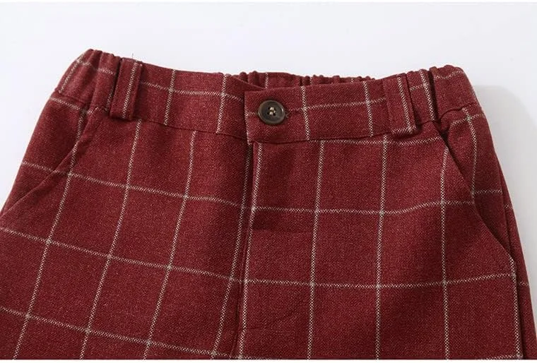 ست لباس رسمی تاکسیدو 4 تکه Abolai برای نوزاد و کودک نوپا با پیراهن صورتی، پاپیون، جلیقه و شلوار چهارخانه