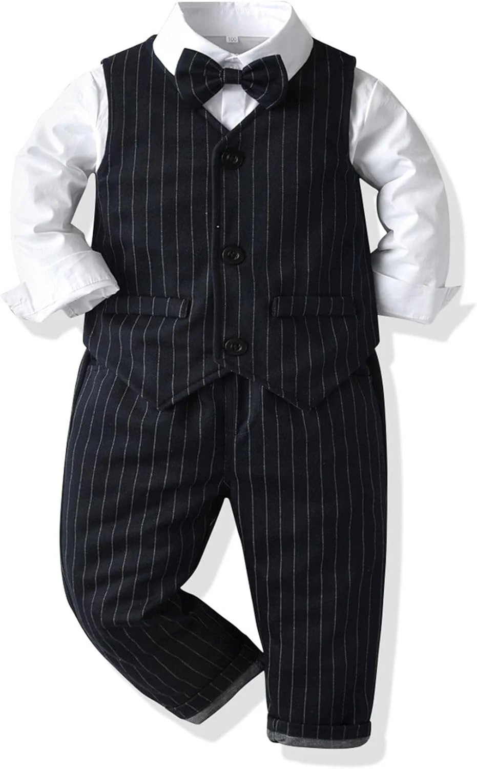 ست لباس جنتلمن پسرانه Boarnseorl، شامل پیراهن آستین بلند، شلوار، پاپیون و جلیقه مناسب نوزادان 3 ماهه تا 7 ساله ست لباس جنتلمن پسرانه Boarnseorl، شامل پیراهن آستین بلند، شلوار، پاپیون و جلیقه مناسب نوزادان 3 ماهه تا 7 ساله