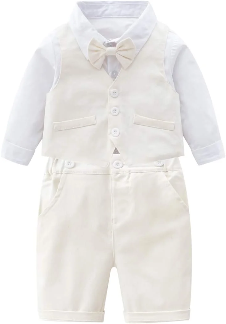 ست لباس جنتلمن نوزاد پسرانه، شامل پیراهن آستین بلند + شلوارک + پاپیون + کت ست لباس جنتلمن نوزاد پسرانه، شامل پیراهن آستین بلند + شلوارک + پاپیون + کت