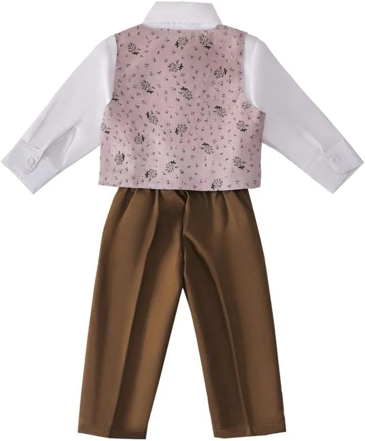ست لباس کودک L ito Angels، شامل پیراهن، جلیقه و کلاه، مناسب مراسم عروسی و مهمانی، سایز 3 تا 18 ماه، کت و شلوار با شلوار قهوه ای، 6-9 ماه
