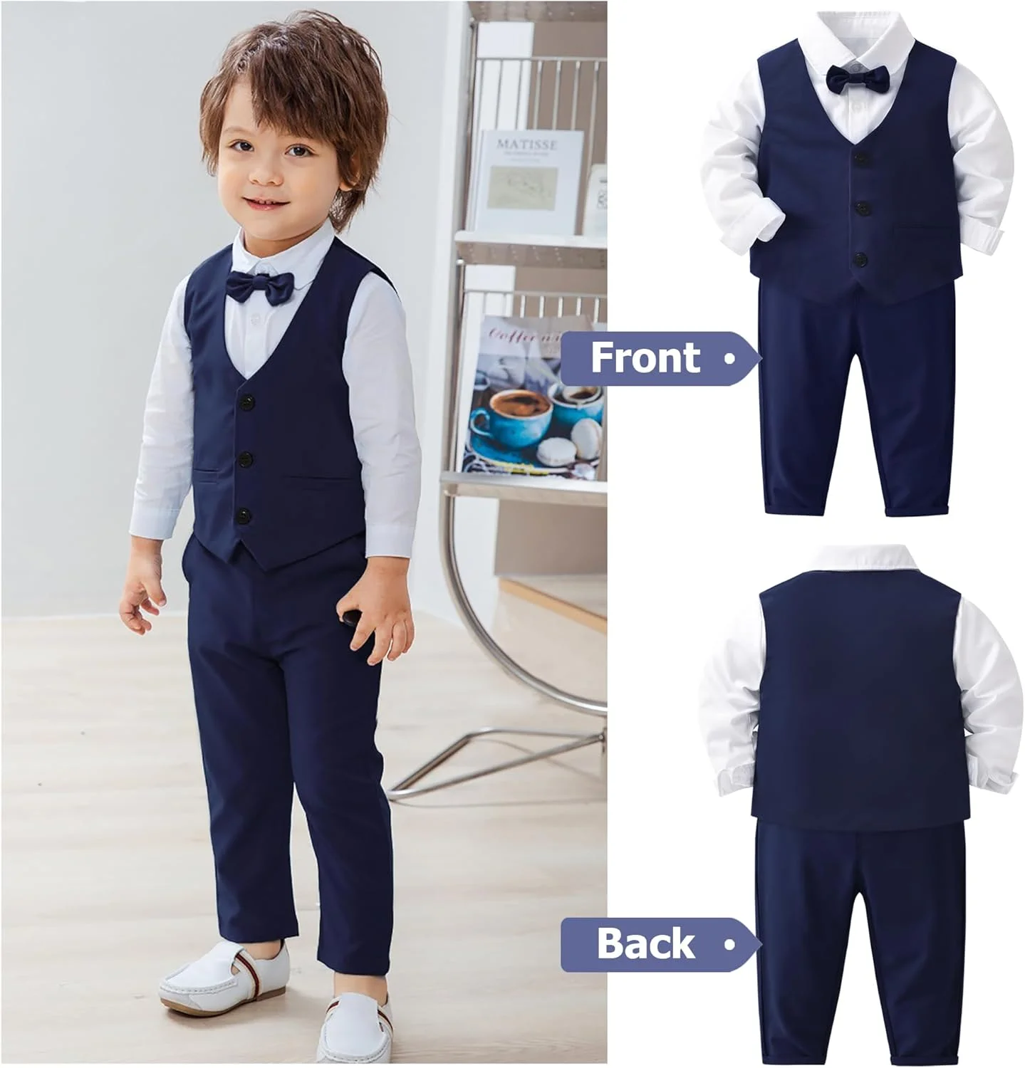 ست کت و شلوار جنتلمن نوزاد پسرانه 4 تکه، لباس رسمی عروسی بچه گانه، پیراهن آستین بلند با پاپیون + جلیقه و شلوار ست کت و شلوار جنتلمن نوزاد پسرانه 4 تکه، لباس رسمی عروسی بچه گانه، پیراهن آستین بلند با پاپیون + جلیقه و شلوار