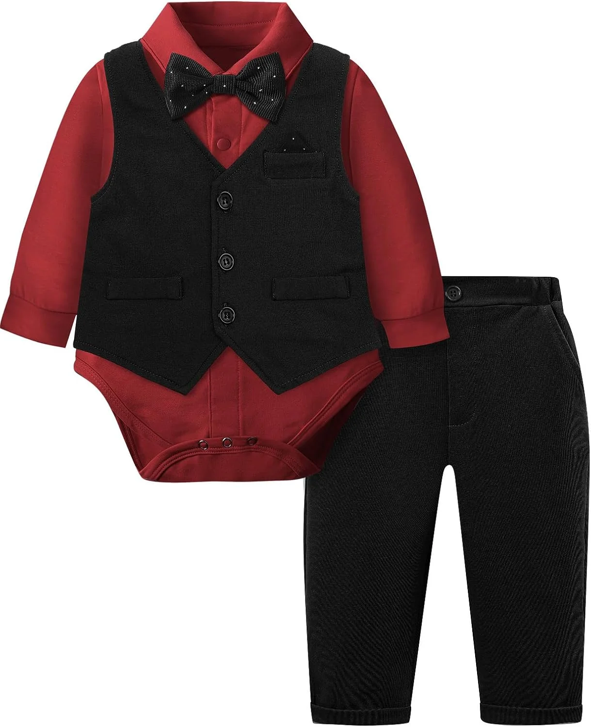 ست لباس رسمی نوزادی پسرانه A&J DESIGN، شامل پیراهن، جلیقه، پاپیون و شلوار مناسب برای عروسی و مجالس ست لباس رسمی نوزادی پسرانه A&J DESIGN، شامل پیراهن، جلیقه، پاپیون و شلوار مناسب برای عروسی و مجالس