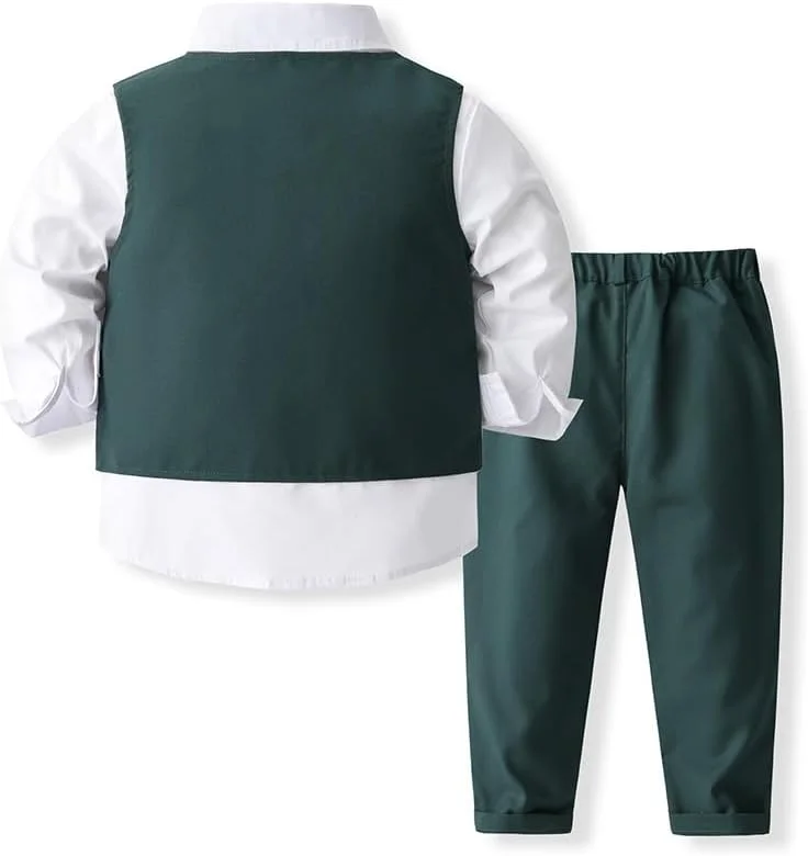 ست 3 تکه جلیقه پسرانه Abolai شامل پیراهن سفید، جلیقه و شلوار