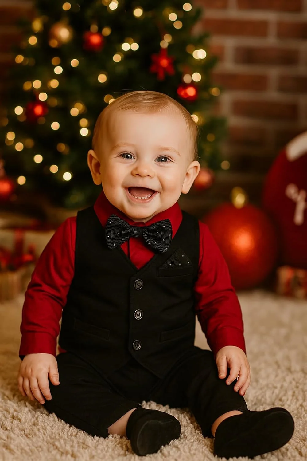 ست لباس رسمی نوزادی پسرانه A&J DESIGN، شامل پیراهن، جلیقه، پاپیون و شلوار مناسب برای عروسی و مجالس ست لباس رسمی نوزادی پسرانه A&J DESIGN، شامل پیراهن، جلیقه، پاپیون و شلوار مناسب برای عروسی و مجالس