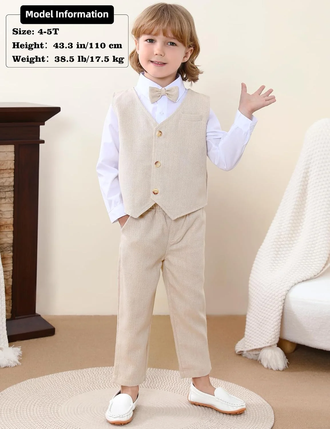 ست 4 تکه لباس کودک و نوپا A&J DESIGN، 12 ماهه - 5 ساله، شامل پیراهن، شلوار، جلیقه و پاپیون ست 4 تکه لباس کودک و نوپا A&J DESIGN، 12 ماهه - 5 ساله، شامل پیراهن، شلوار، جلیقه و پاپیون