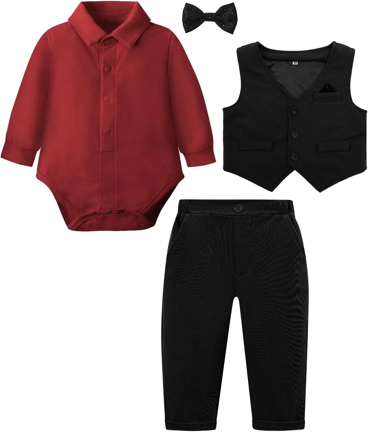 ست لباس رسمی نوزادی پسرانه A&J DESIGN، شامل پیراهن، جلیقه، پاپیون و شلوار مناسب برای عروسی و مجالس ست لباس رسمی نوزادی پسرانه A&J DESIGN، شامل پیراهن، جلیقه، پاپیون و شلوار مناسب برای عروسی و مجالس