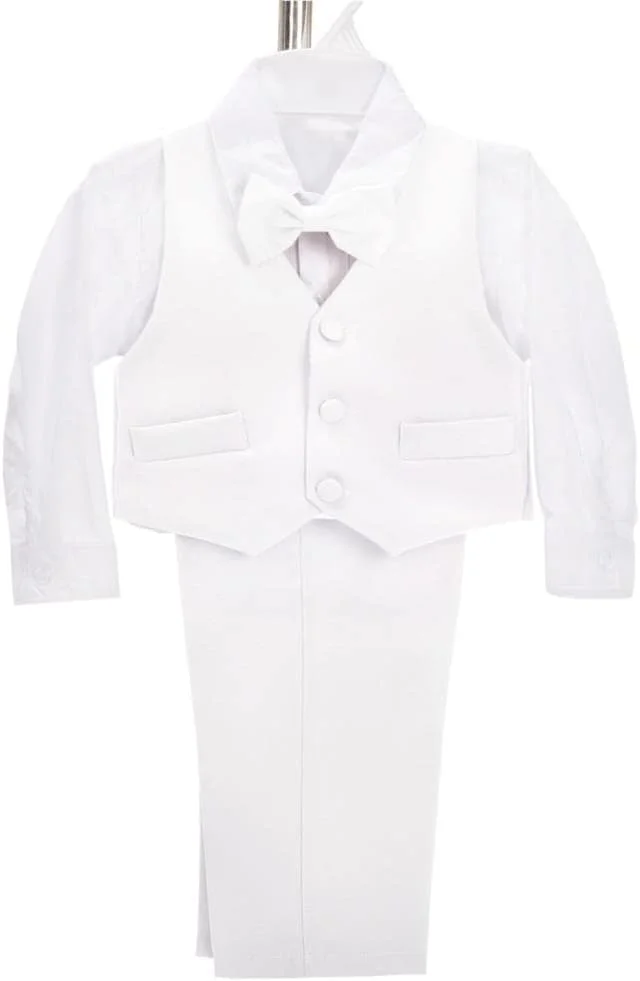 Dressy Daisy ست 5 تکه تاکسیدو رسمی پسرانه نوزادی و نوپا بدون دم، مناسب عروسی، غسل تعمید، سفید، 5 سال Dressy Daisy ست 5 تکه تاکسیدو رسمی پسرانه نوزادی و نوپا بدون دم، مناسب عروسی، غسل تعمید، سفید، 5 سال
