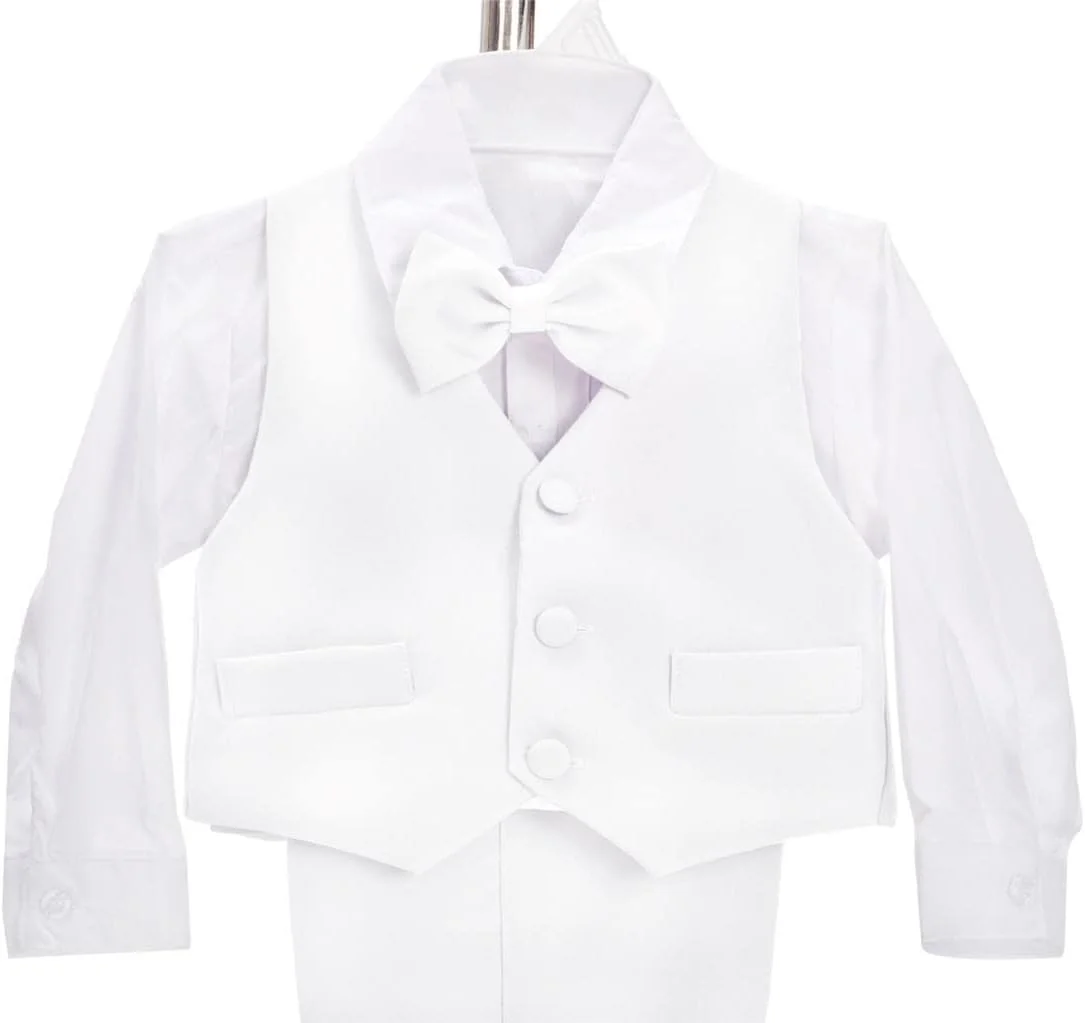 Dressy Daisy ست 5 تکه تاکسیدو رسمی پسرانه نوزادی و نوپا بدون دم، مناسب عروسی، غسل تعمید، سفید، 5 سال Dressy Daisy ست 5 تکه تاکسیدو رسمی پسرانه نوزادی و نوپا بدون دم، مناسب عروسی، غسل تعمید، سفید، 5 سال