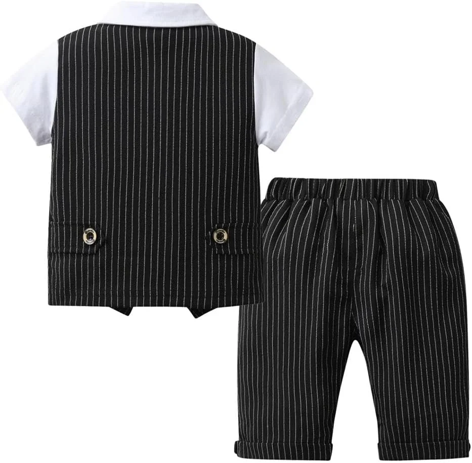 لباس مجلسی دیزی نوزادی پسرانه، کت و شلوار جلیقه راه راه تابستانی، لباس رسمی جنتلمن با پاپیون، مشکی/خاکستری لباس مجلسی دیزی نوزادی پسرانه، کت و شلوار جلیقه راه راه تابستانی، لباس رسمی جنتلمن با پاپیون، مشکی/خاکستری