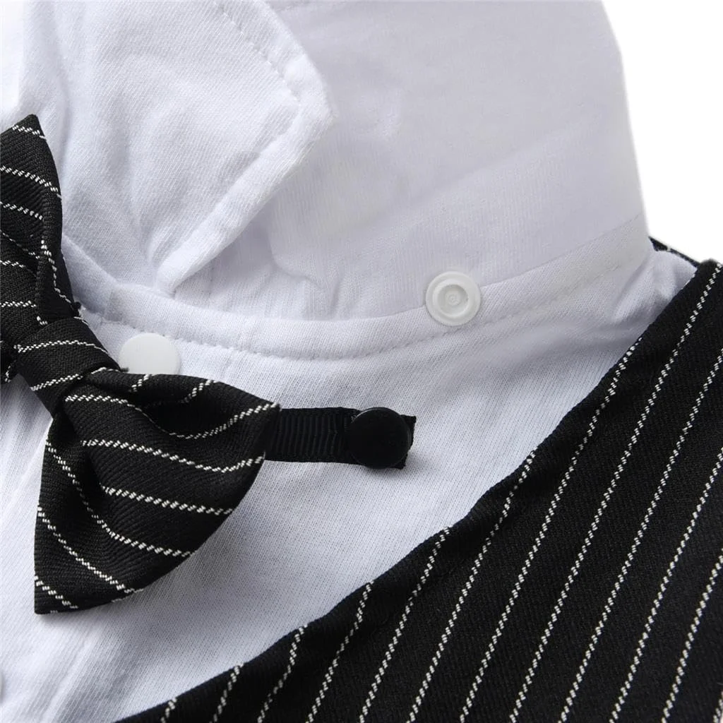 لباس مجلسی دیزی نوزادی پسرانه، کت و شلوار جلیقه راه راه تابستانی، لباس رسمی جنتلمن با پاپیون، مشکی/خاکستری لباس مجلسی دیزی نوزادی پسرانه، کت و شلوار جلیقه راه راه تابستانی، لباس رسمی جنتلمن با پاپیون، مشکی/خاکستری