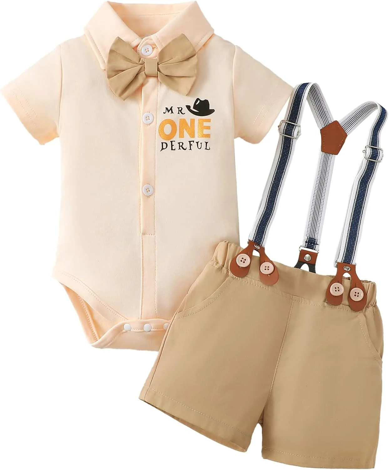 لباس پسرانه Highnesson-ww، پیراهن مجلسی پسرانه با پاپیون/شلوار ساسپندر، ست لباس جنتلمن 6-18 ماه
