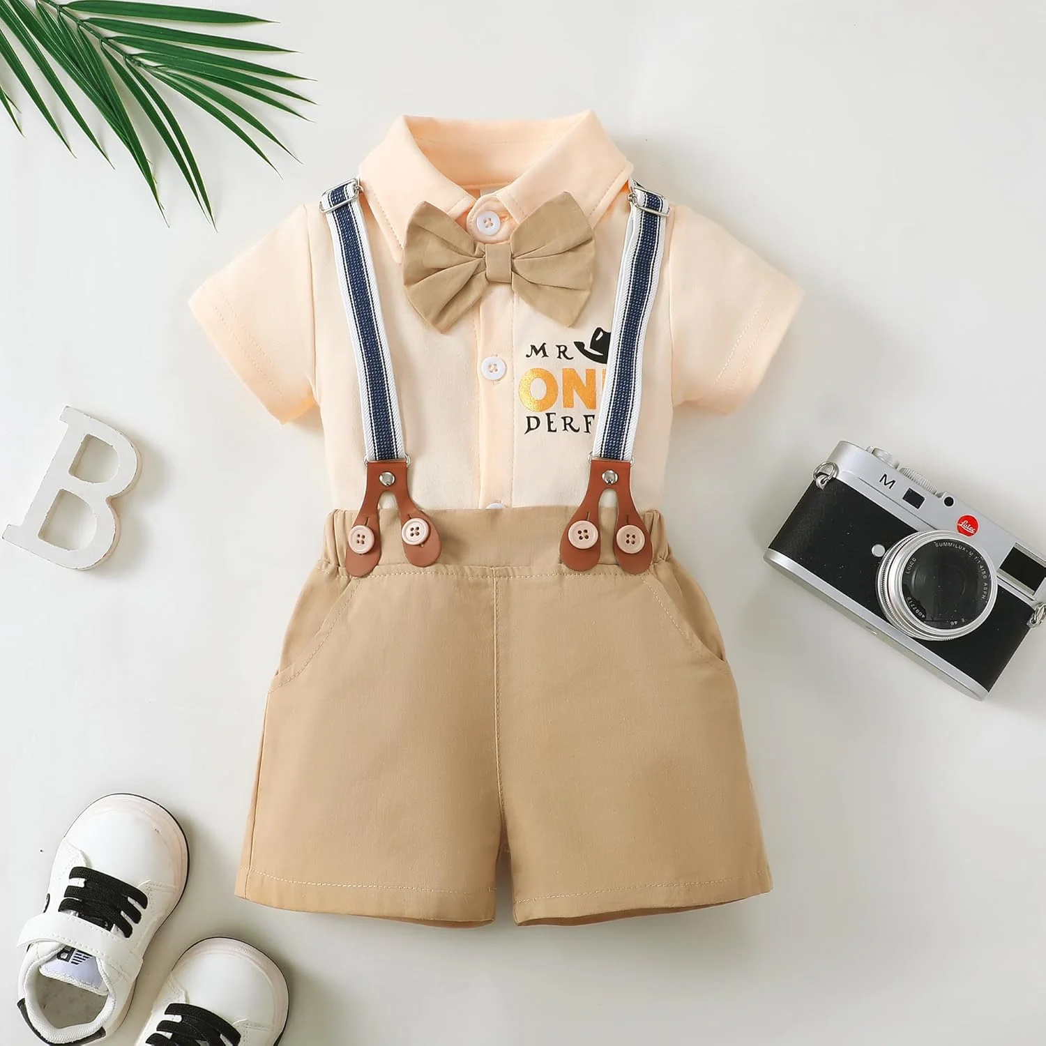 لباس پسرانه Highnesson-ww، پیراهن مجلسی پسرانه با پاپیون/شلوار ساسپندر، ست لباس جنتلمن 6-18 ماه