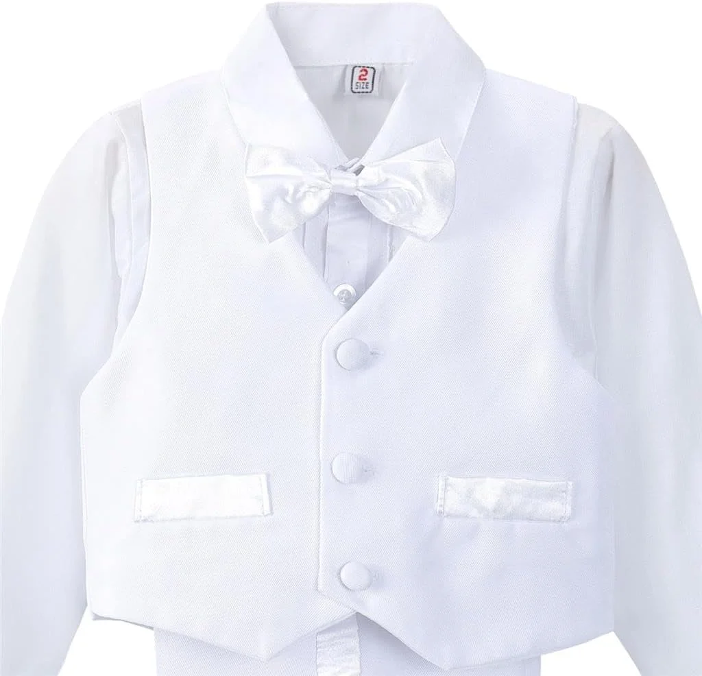 Dressy Daisy ست 5 تکه لباس رسمی تاکسیدو پسرانه نوزادی و نوپا بدون دم، مناسب عروسی، غسل تعمید، سفید (ساتن)، 5 سال Dressy Daisy ست 5 تکه لباس رسمی تاکسیدو پسرانه نوزادی و نوپا بدون دم، مناسب عروسی، غسل تعمید، سفید (ساتن)، 5 سال