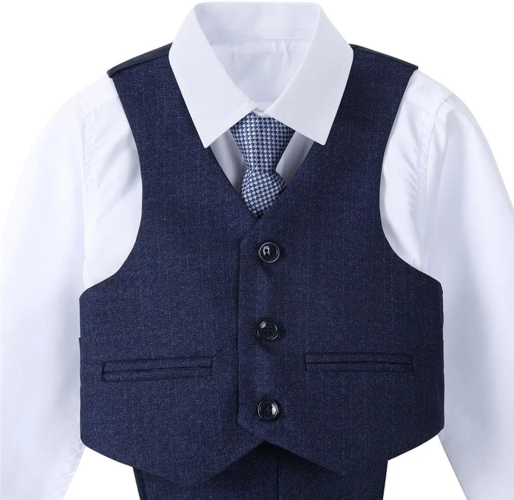 ست کت و شلوار پسرانه Dressy Daisy مدل Tweed، لباس رسمی مناسب عروسی با بلیزر، جلیقه و کراوات، مدل مدرن ست کت و شلوار پسرانه Dressy Daisy مدل Tweed، لباس رسمی مناسب عروسی با بلیزر، جلیقه و کراوات، مدل مدرن