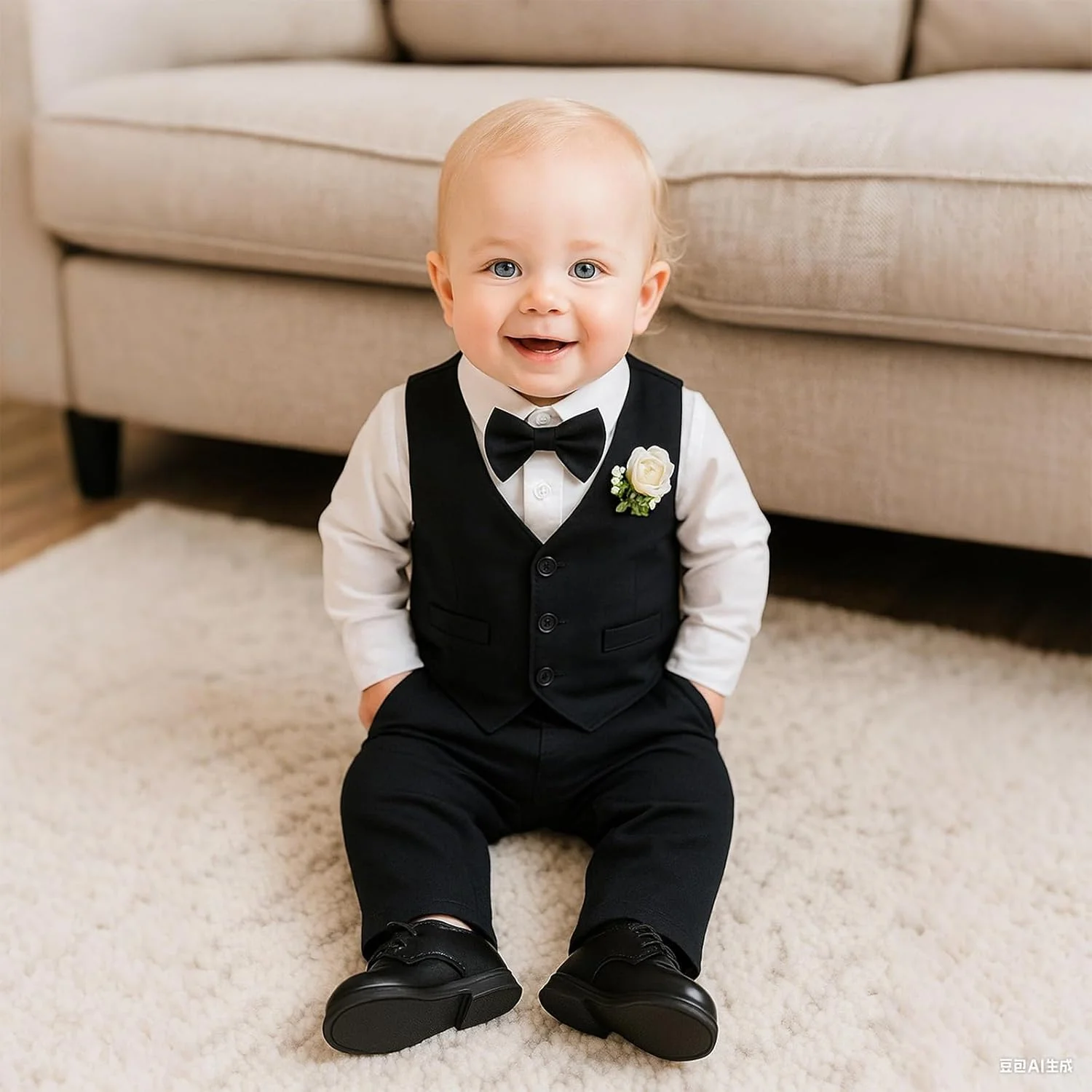 ست لباس پسرانه مجلسی Yoolhamy برای نوزادان 0-18 ماهه، شامل بادی آستین بلند، شلوار، جلیقه، پاپیون و گل سینه