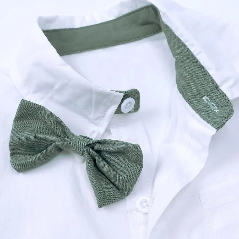 ست لباس جنتلمن 3 تکه پسرانه، شامل پیراهن آستین بلند پاپیونی، جلیقه تاکسیدو و شلوار