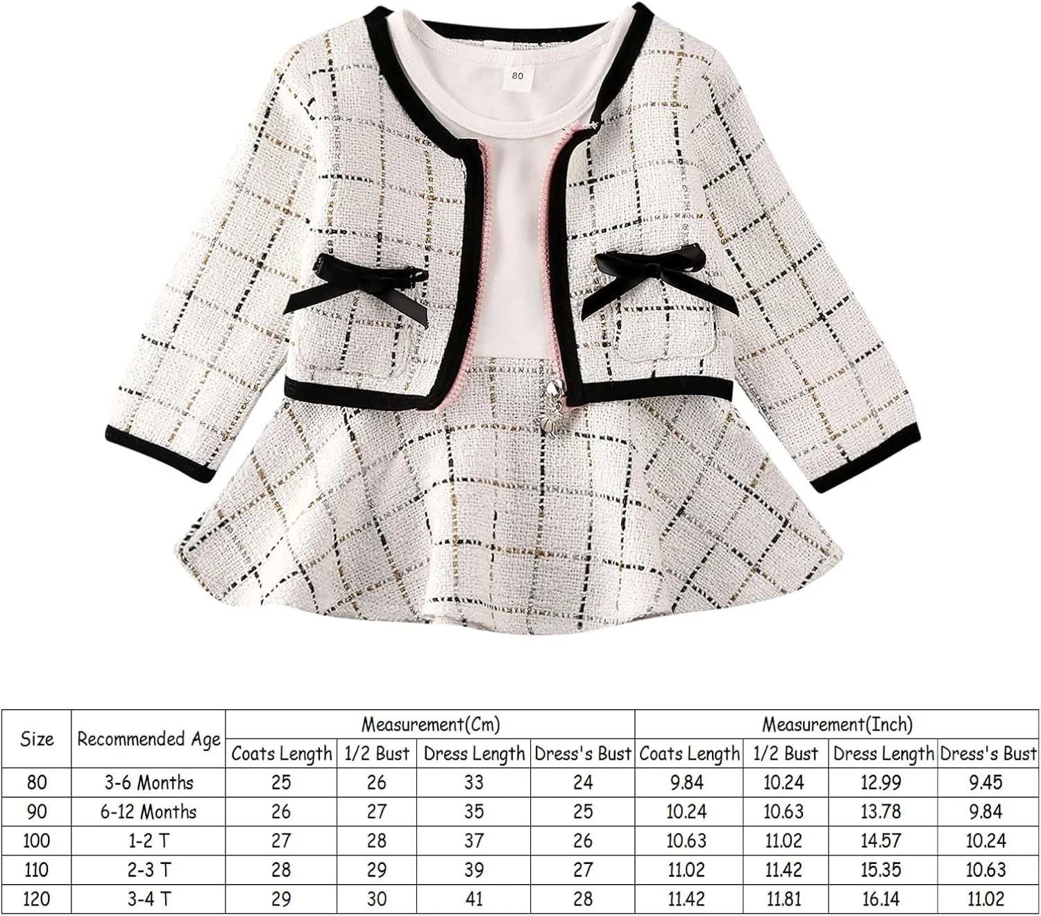 ست 2 تکه دخترانه شامل ژاکت پشمی چهارخانه آستین بلند و دامن توتو چهارخانه مناسب مهمانی و مجالس رسمی