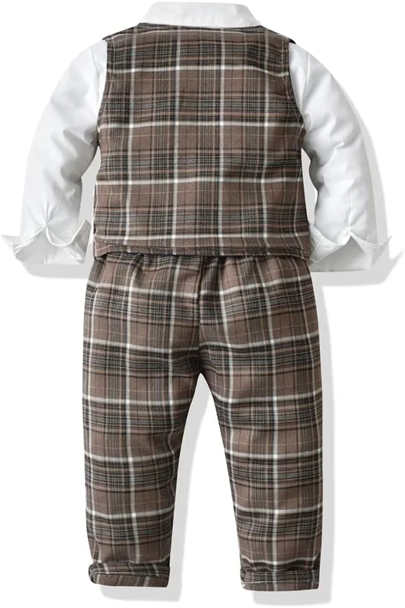 ست لباس رسمی پسرانه Xirubaby، کت و شلوار جنتلمن کودک، شامل پیراهن+جلیقه+شلوار، 3 تکه، تاکسیدو، 6 ماه تا 6 سال