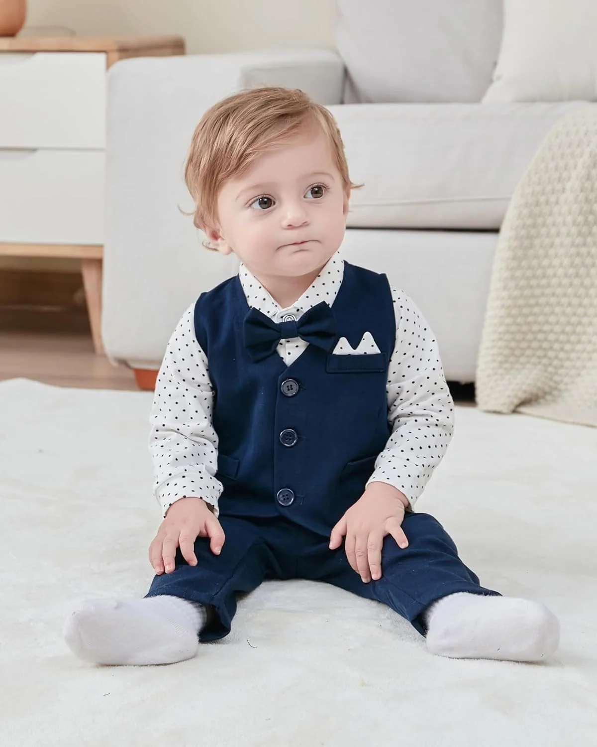 ست لباس پسرانه نوزادی YALLET 0-24 ماهه، لباس جنتلمن، پیراهن رسمی + پاپیون + جلیقه + شلوار، ست لباس عروسی نوزاد ست لباس پسرانه نوزادی YALLET 0-24 ماهه، لباس جنتلمن، پیراهن رسمی + پاپیون + جلیقه + شلوار، ست لباس عروسی نوزاد